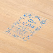 Modern Hand Drawn Class of 2028 Graduation Party アクリル招待状 (レイダウン)