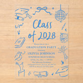 Modern Hand Drawn Class of 2028 Graduation Party アクリル招待状 (正面)