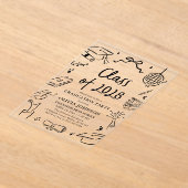 Modern Hand Drawn Class of 2028 Graduation Party アクリル招待状 (レイダウン)
