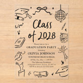 Modern Hand Drawn Class of 2028 Graduation Party アクリル招待状 (正面)