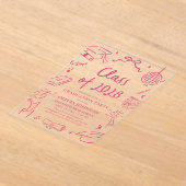 Modern Hand Drawn Class of 2028 Graduation Party アクリル招待状 (レイダウン)