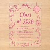 Modern Hand Drawn Class of 2028 Graduation Party アクリル招待状 (正面)