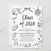 Modern Hand Drawn Class of 2028 Graduation Party 招待状 (正面)