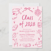 Modern Hand Drawn Class of 2028 Graduation Party 招待状 (正面)