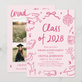 Modern Hand Drawn Class of 2028 Graduation Party 招待状