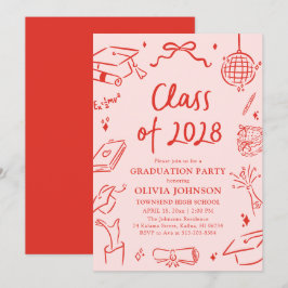 Modern Hand Drawn Class of 2028 Graduation Party 招待状