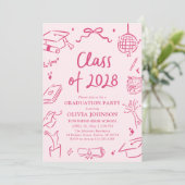 Modern Hand Drawn Class of 2028 Graduation Party 招待状 (スタンド正面)
