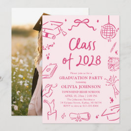 Modern Hand Drawn Class of 2028 Graduation Party 招待状