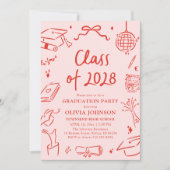 Modern Hand Drawn Class of 2028 Graduation Party 招待状 (正面)