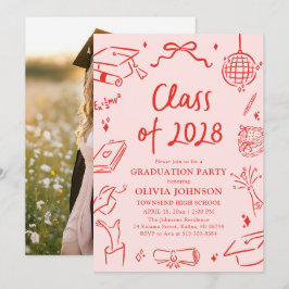 Modern Hand Drawn Class of 2028 Graduation Party 招待状