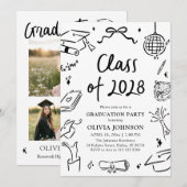 Modern Hand Drawn Class of 2028 Graduation Party 招待状 (正面/裏面)