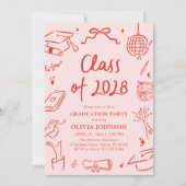 Modern Hand Drawn Class of 2028 Graduation Party 招待状 (正面)