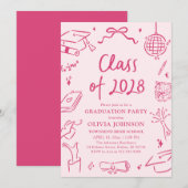 Modern Hand Drawn Class of 2028 Graduation Party 招待状 (正面/裏面)