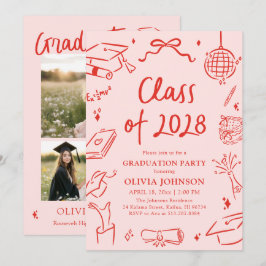 Modern Hand Drawn Class of 2028 Graduation Party 招待状