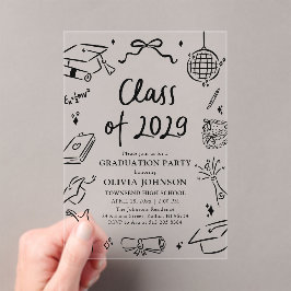 Modern Hand Drawn Class of 2029 Graduation Party アクリル招待状