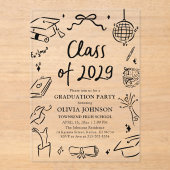 Modern Hand Drawn Class of 2029 Graduation Party アクリル招待状 (正面)