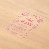 Modern Hand Drawn Class of 2029 Graduation Party アクリル招待状 (レイダウン)