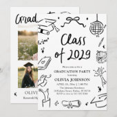 Modern Hand Drawn Class of 2029 Graduation Party 招待状 (正面/裏面)