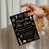 Modern Hand Drawn Doodle New Year’s Eve Party 箔招待状