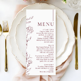 Modern Hand Drawn Floral Burgundy Wedding Dinner メニュー