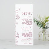 Modern Hand Drawn Floral Burgundy Wedding Dinner メニュー (スタンド正面)