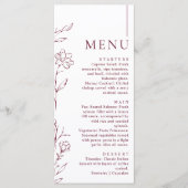 Modern Hand Drawn Floral Burgundy Wedding Dinner メニュー (正面)