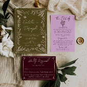 Modern Hand Drawn Grasslands Floral Garden Wedding 招待状