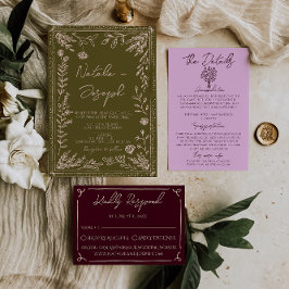 Modern Hand Drawn Grasslands Floral Garden Wedding 招待状