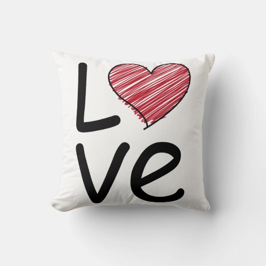 Modern Hand Drawn Heart Love Typography クッション (正面)