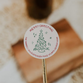 Modern Hand Drawn Holiday Return Address Envelope ラウンドシール