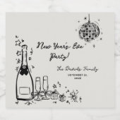 Modern Hand Drawn New Year's Eve Party  スパークリングワインラベル (シングルラベル)