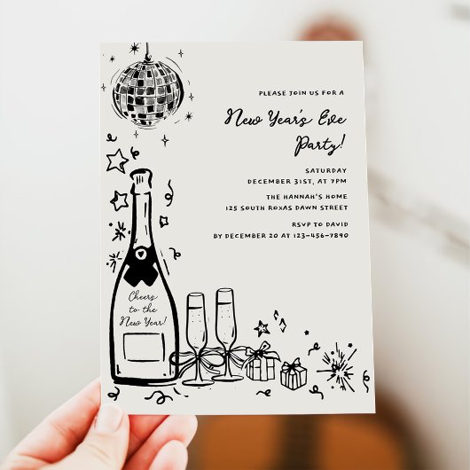 Modern Hand Drawn New Year's Eve Party 招待状