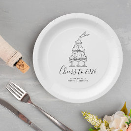 Modern Hand Drawn New Years Eve Party Paper Plate ペーパープレート