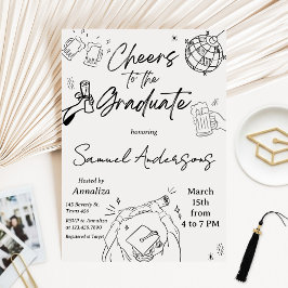 Modern Hand Drawn Photo Graduation Party 招待状