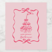 Modern Hand Drawn Pink Champagne Tower Birthday  ワインラベル (シングルラベル)