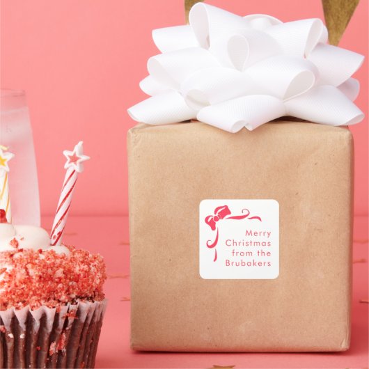 Modern Hand Drawn Red Bow Personalized Christmas スクエアシール (パーティー)