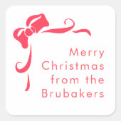 Modern Hand Drawn Red Bow Personalized Christmas スクエアシール (正面)