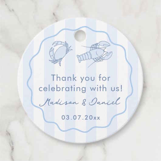 Modern Hand-Drawn Seafood Boil Wedding Shower フェイバータグ (正面)
