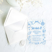 Modern Hand Drawn She did it Blue Graduation Party アクリル招待状