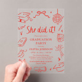 Modern Hand Drawn She did it Graduation Party アクリル招待状 (インサイチュ (ポータブル))