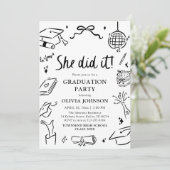 Modern Hand Drawn She did it Graduation Party 招待状 (スタンド正面)