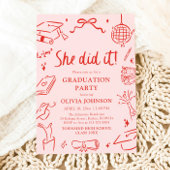 Modern Hand Drawn She did it Graduation Party 招待状