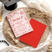 Modern Hand Drawn She did it Graduation Party 招待状