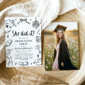 Modern Hand Drawn She did it Graduation Party 招待状