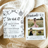 Modern Hand Drawn She did it Graduation Party 招待状