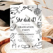 Modern Hand Drawn She did it Graduation Party 招待状