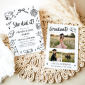 Modern Hand Drawn She did it Graduation Party 招待状