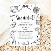 Modern Hand Drawn She did it Graduation Party 招待状