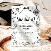 Modern Hand Drawn She did it Graduation Party 招待状