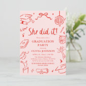 Modern Hand Drawn She did it Graduation Party 招待状 (スタンド正面)